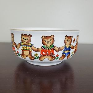 Vintage Action Children's Bears Holding Hands Bowl 1985